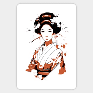 Japanese geisha red and black illustration Magnet